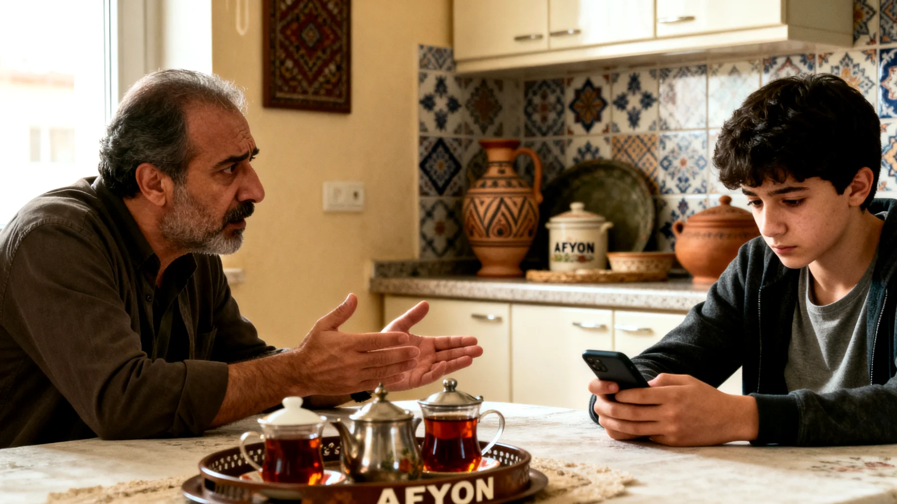 Baba, ergen çocuğuyla iletişim kurmakta zorlanıyor. Çocuk kapalı ve mesafeli davranıyor, günlük yaşamı hakkında konuşmak istemiyor ve babanın sorularına kısa yanıtlar veriyor."