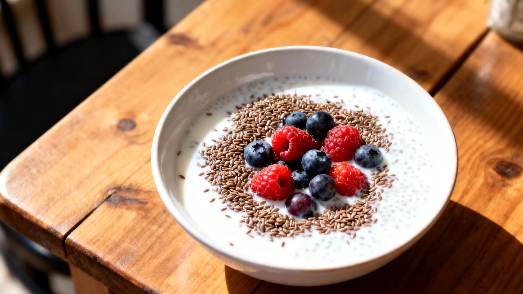 Kefir con semi di lino macinati e frutti di bosco"