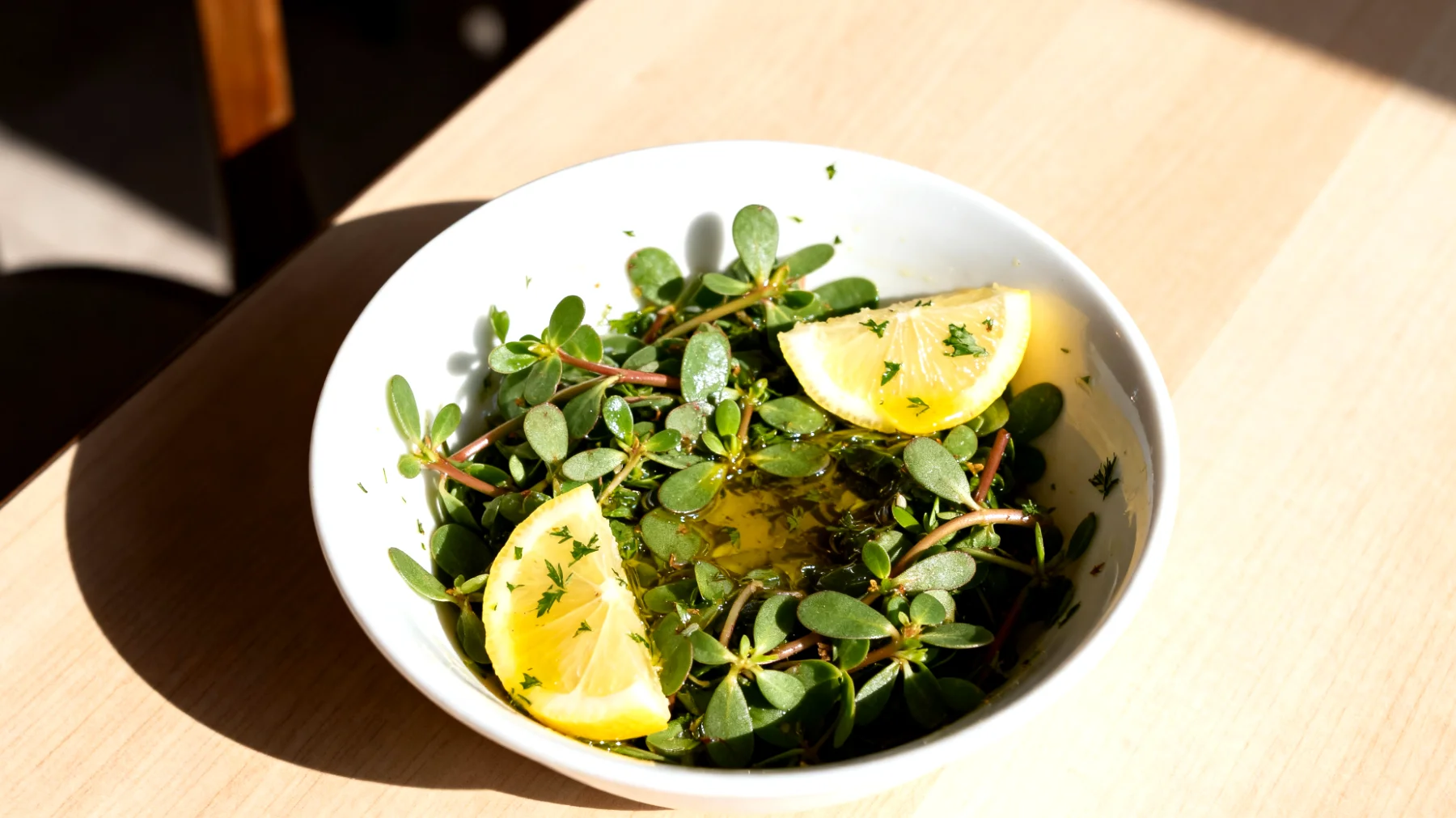 Semizotu salatası (turşu suyu, limon, biraz zeytinyağı ile)"