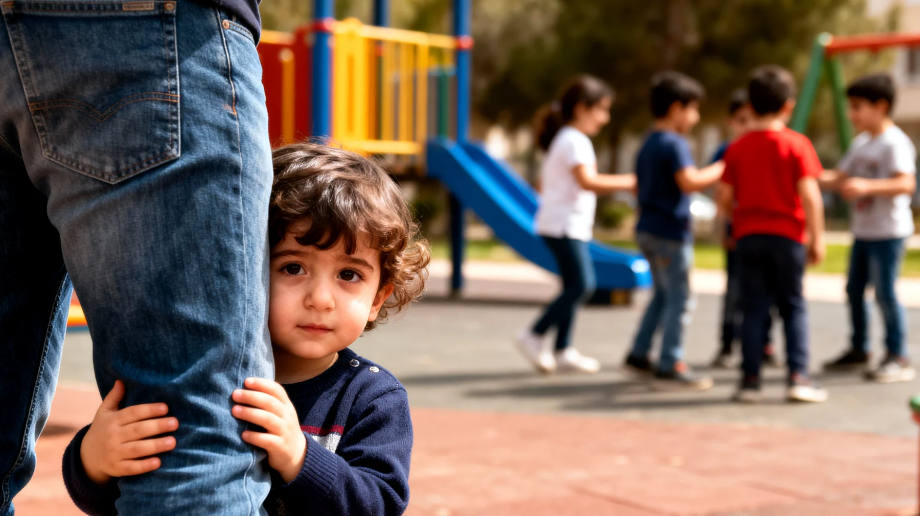Baba, küçük çocuğunun utangaçlığı ve sosyal ortamlarda diğer çocuklarla etkileşim kurmakta zorlanması konusunda endişeleniyor. Çocuk, park veya oyun gruplarında arkadaş edinemiyor ve sürekli babasının yanında kalmak istiyor."