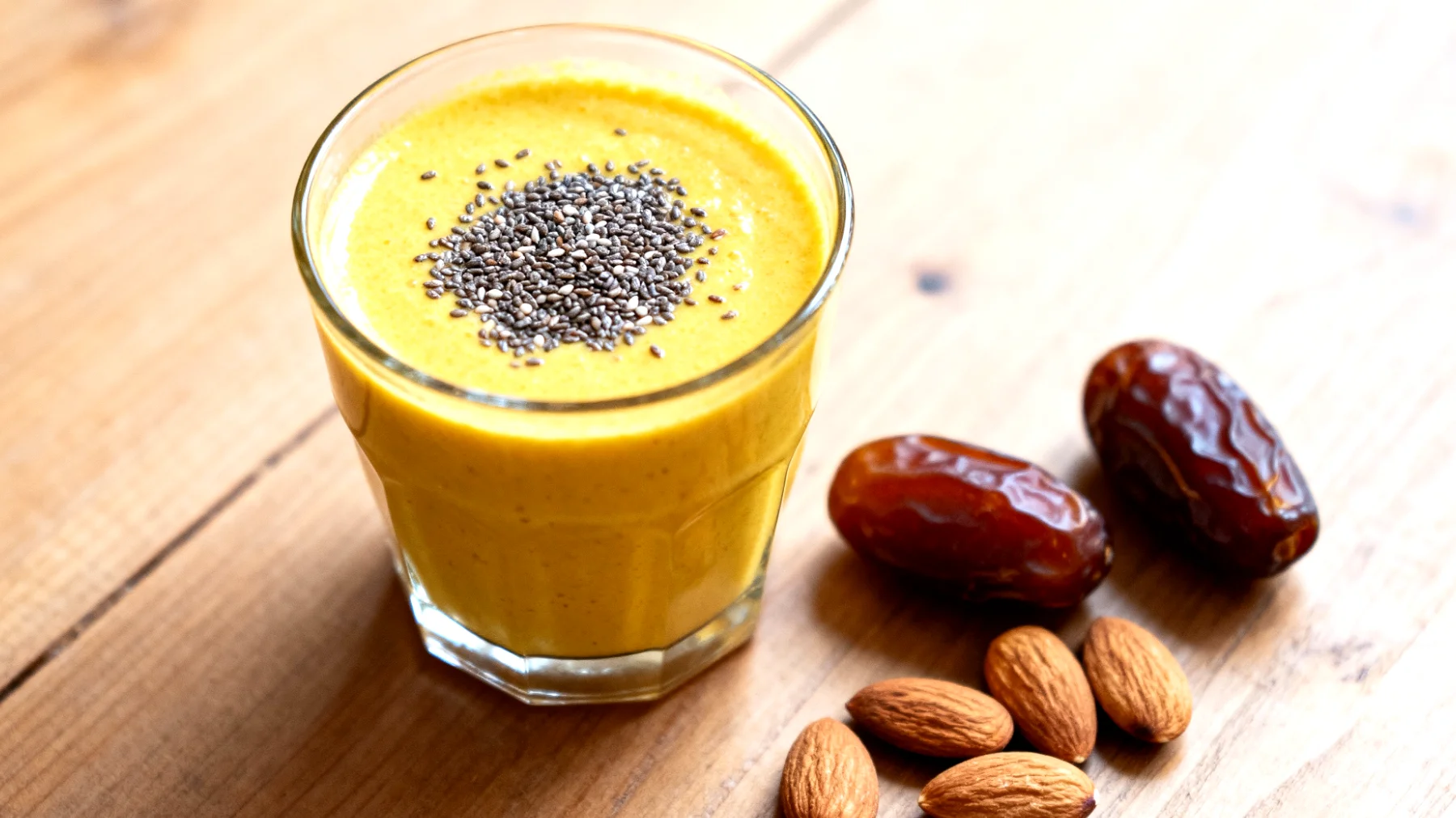 Chia Tohumlu Altın Süt (Golden Milk) ile Hurma ve Badem"